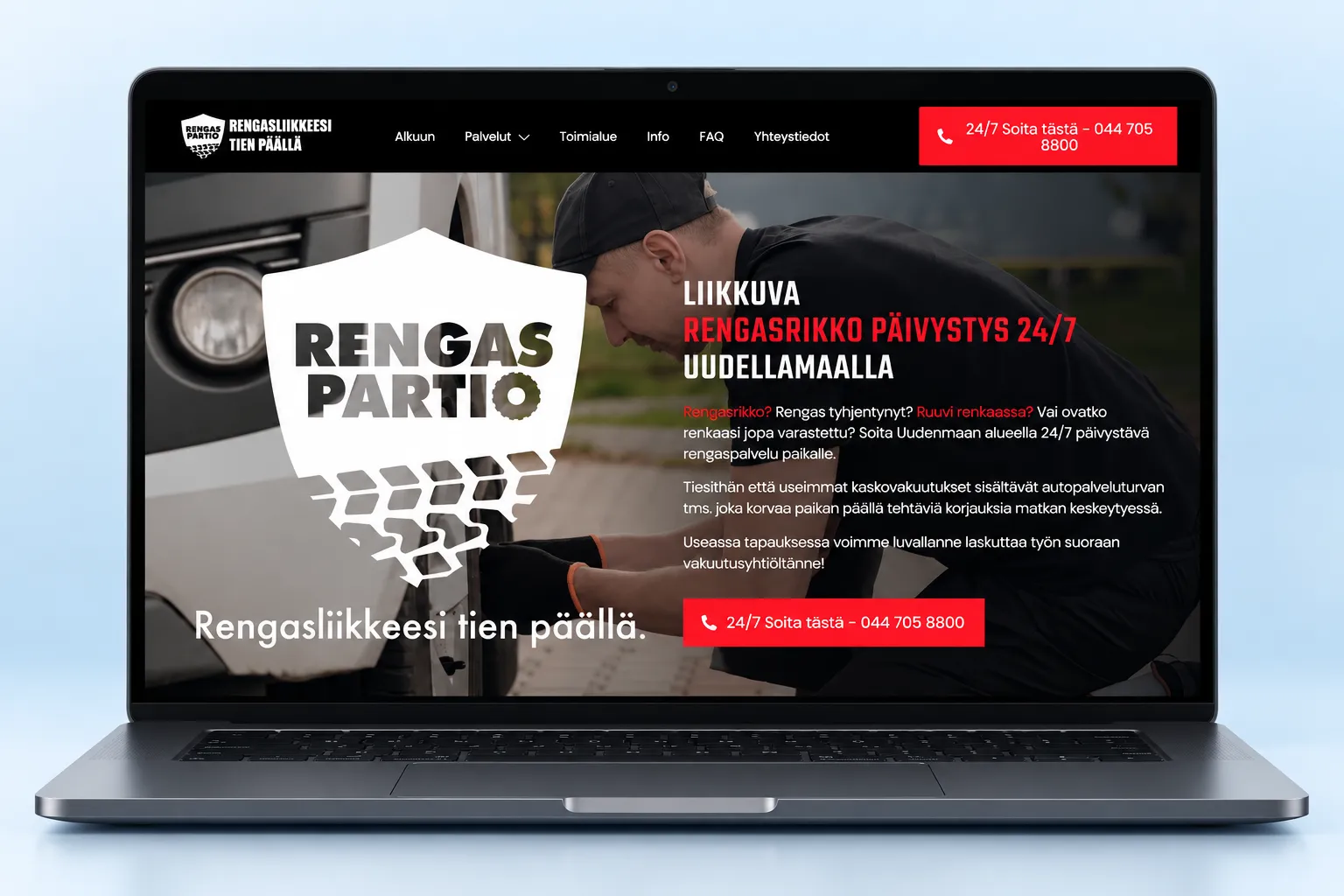 Rengaspartion kotisivun etusivu kannettavan tietokoneen näytöllä